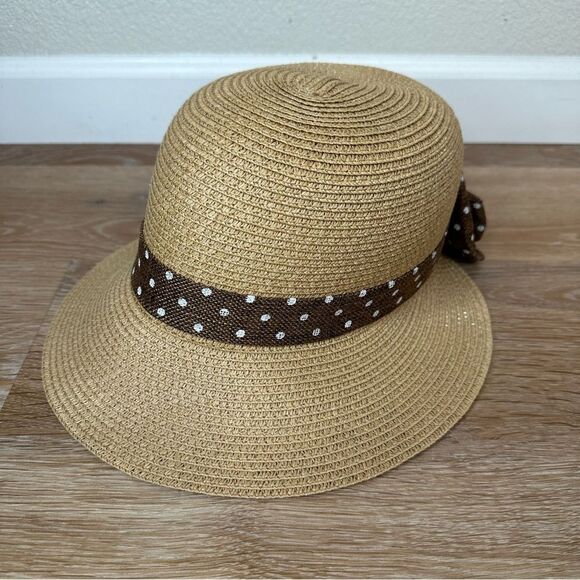 Nicole Marciano 100% Straw Split Brim Bow Polka Dot Summer Hat - Picture 3 of 11